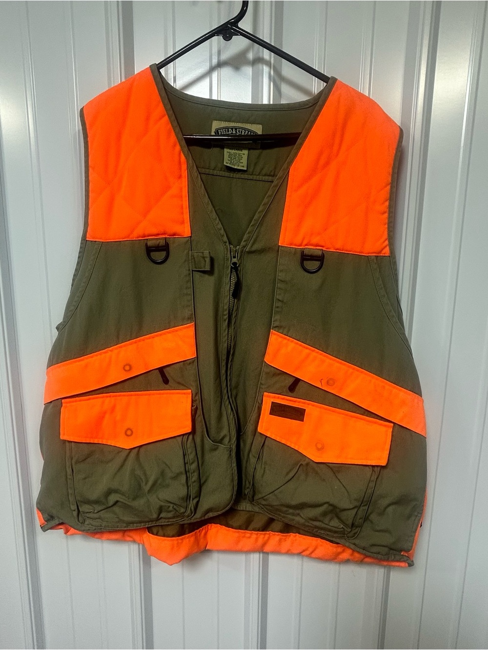 Field & Stream Bird Hunting Vest XXL Orange/Olive Rear Game Pouch Snap Closure